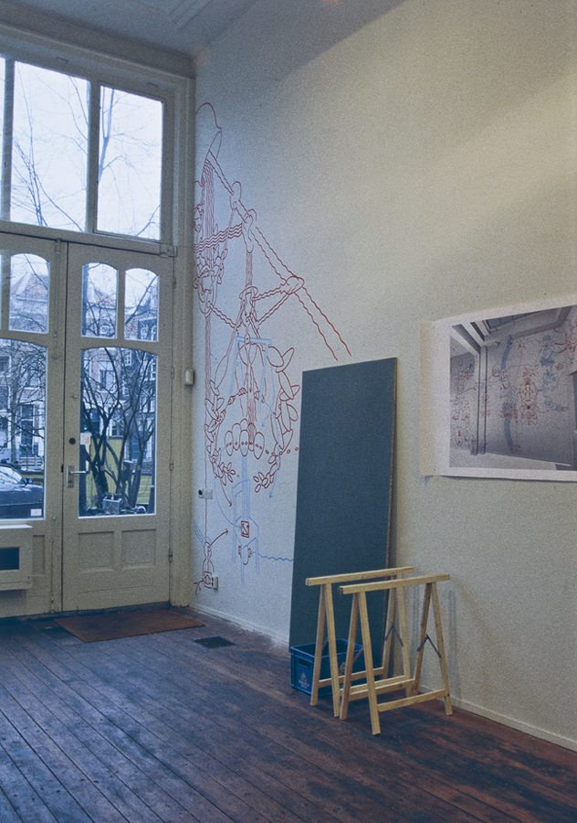 Hannes Kater: Bildprogramm f&uuml;r einen Raum. Kleine Wandzeichnung. Galerie Singel 74, Amsterdam 1999