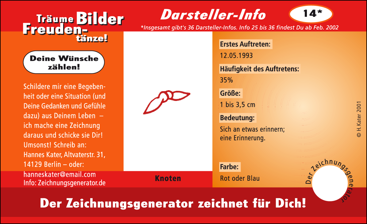 Hannes Kater: Auftragsk&auml;rtchen *14 Knoten, Vorderseite, Version von 2001