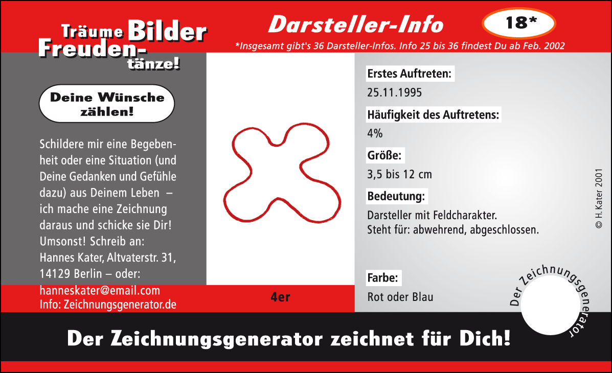 Hannes Kater: Auftragsk&auml;rtchen *18 4er, Vorderseite, Version von 2001