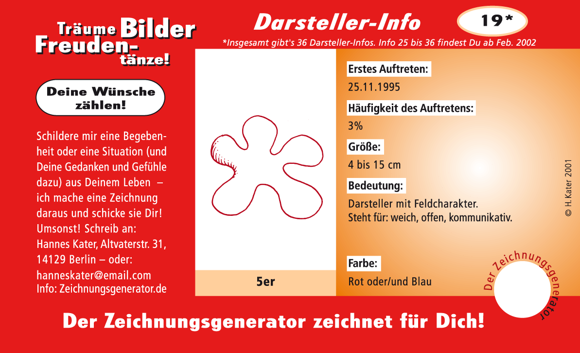 Hannes Kater: Auftragsk&auml;rtchen *19 5er, Vorderseite, Version von 2001