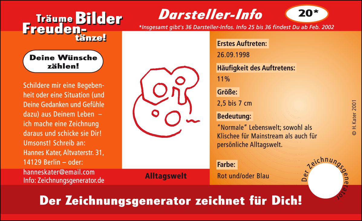 Hannes Kater: Auftragsk&auml;rtchen *20 Alltagswelt, Vorderseite, Version von 2001