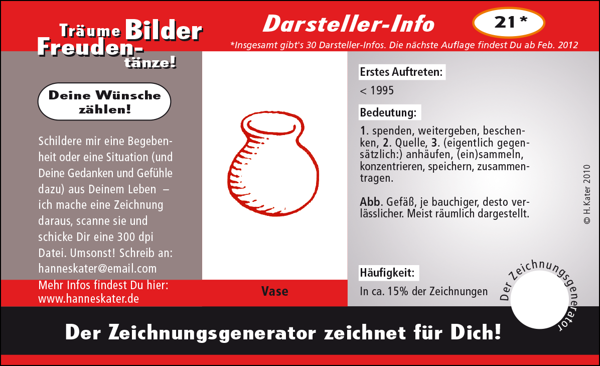 Hannes Kater: Auftragsk&auml;rtchen *21 Vase, Vorderseite, Version von 2010