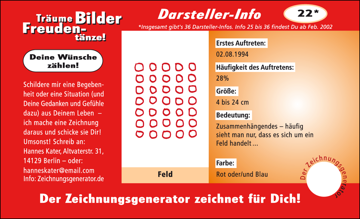 Hannes Kater: Auftragsk&auml;rtchen *22 Feld, Vorderseite, Version von 2001