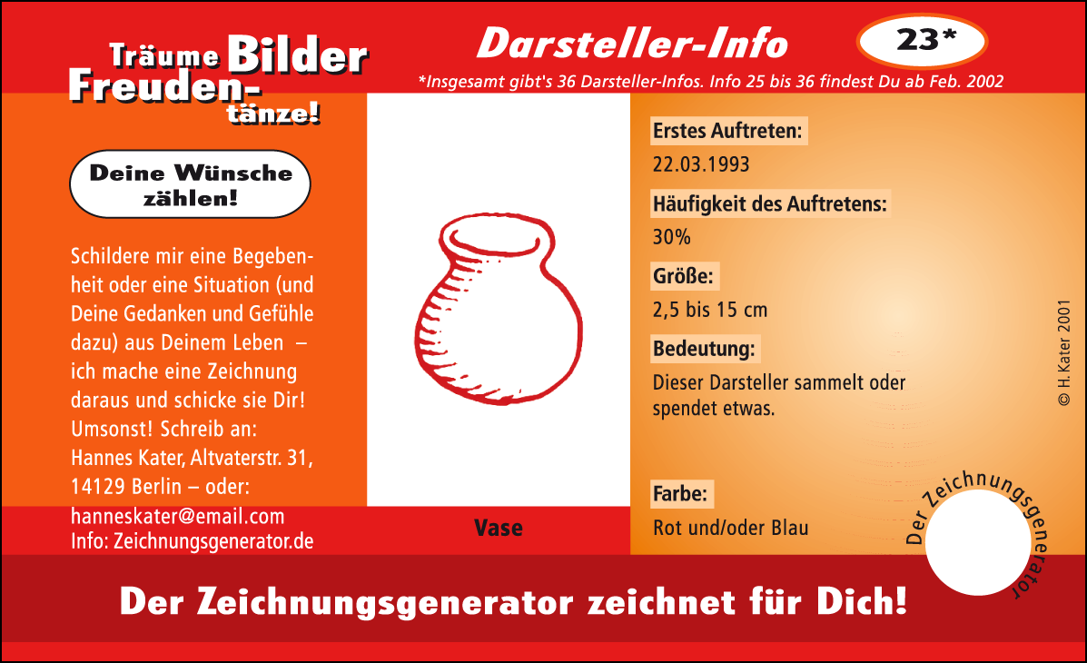 Hannes Kater: Auftragsk&auml;rtchen *23 Vase, Vorderseite, Version von 1997