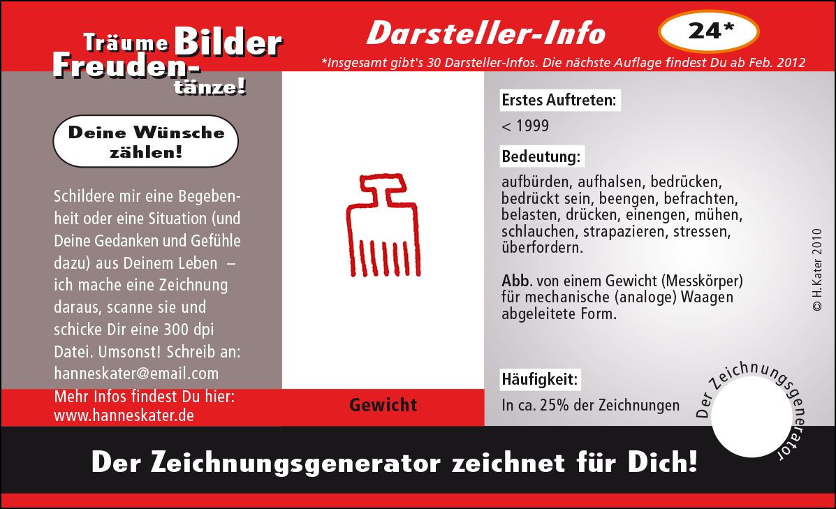 Hannes Kater: Auftragsk&auml;rtchen *24 Gewicht, Vorderseite, Version von 2010
