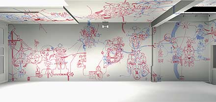 Hannes Kater: Programm f&uuml;r Singel 74 - Detail: linke Wand / 1999, 440x209 Pixel